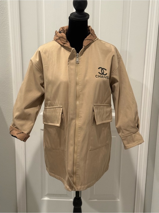CHANEL Jackets & Blazers - Reversible CC Tan Logo Hooded Rain Jacket